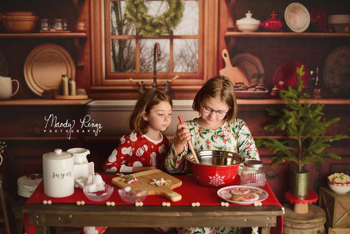 Kate Red and Green Christmas Kitchen Backdrop Designed by Mandy Ringe