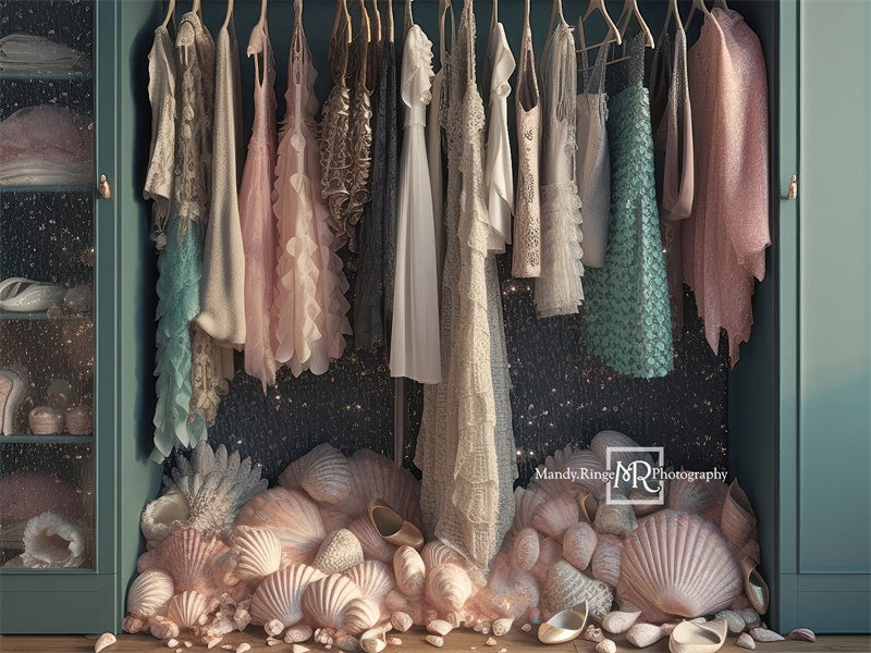 Zeemeerminjurk aankleedkast achtergrond ontworpen door Mandy Ringe Fotografie