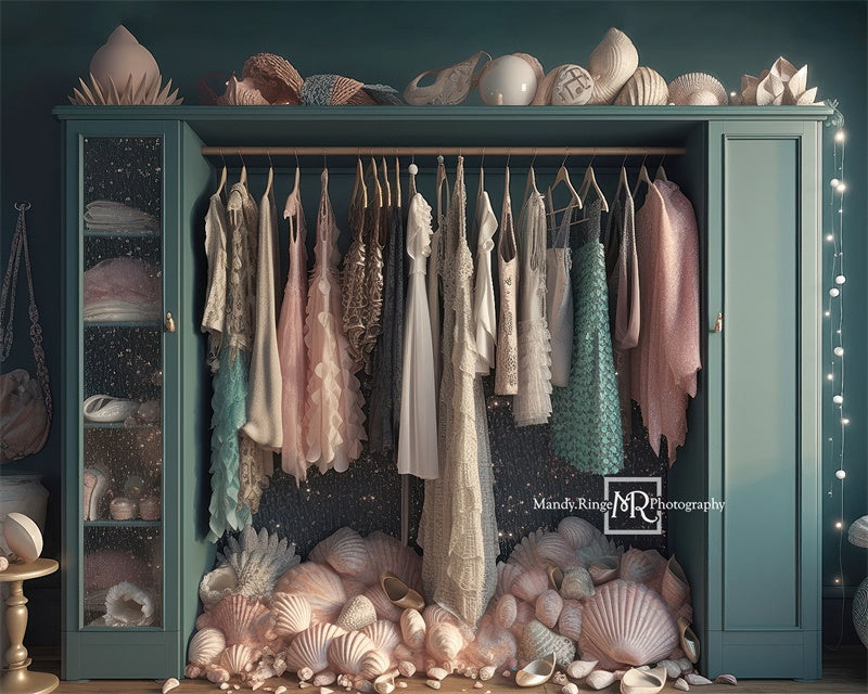 Zeemeerminjurk aankleedkast achtergrond ontworpen door Mandy Ringe Fotografie