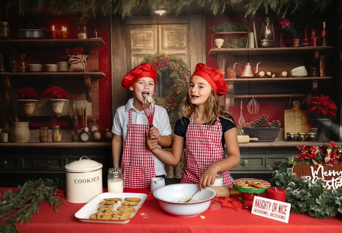 Rood en Groen Kerst Keuken Achtergrond Ontworpen door Mandy Ringe Fotografie