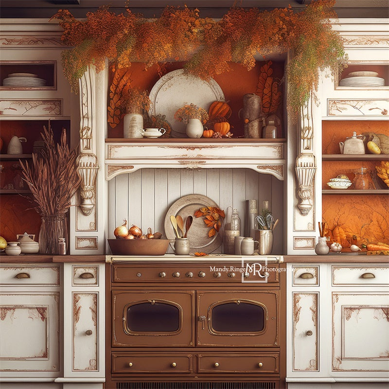 Autumn Thanksgiving Kitchen Backdrop Disegnato da Mandy Ringe Photography