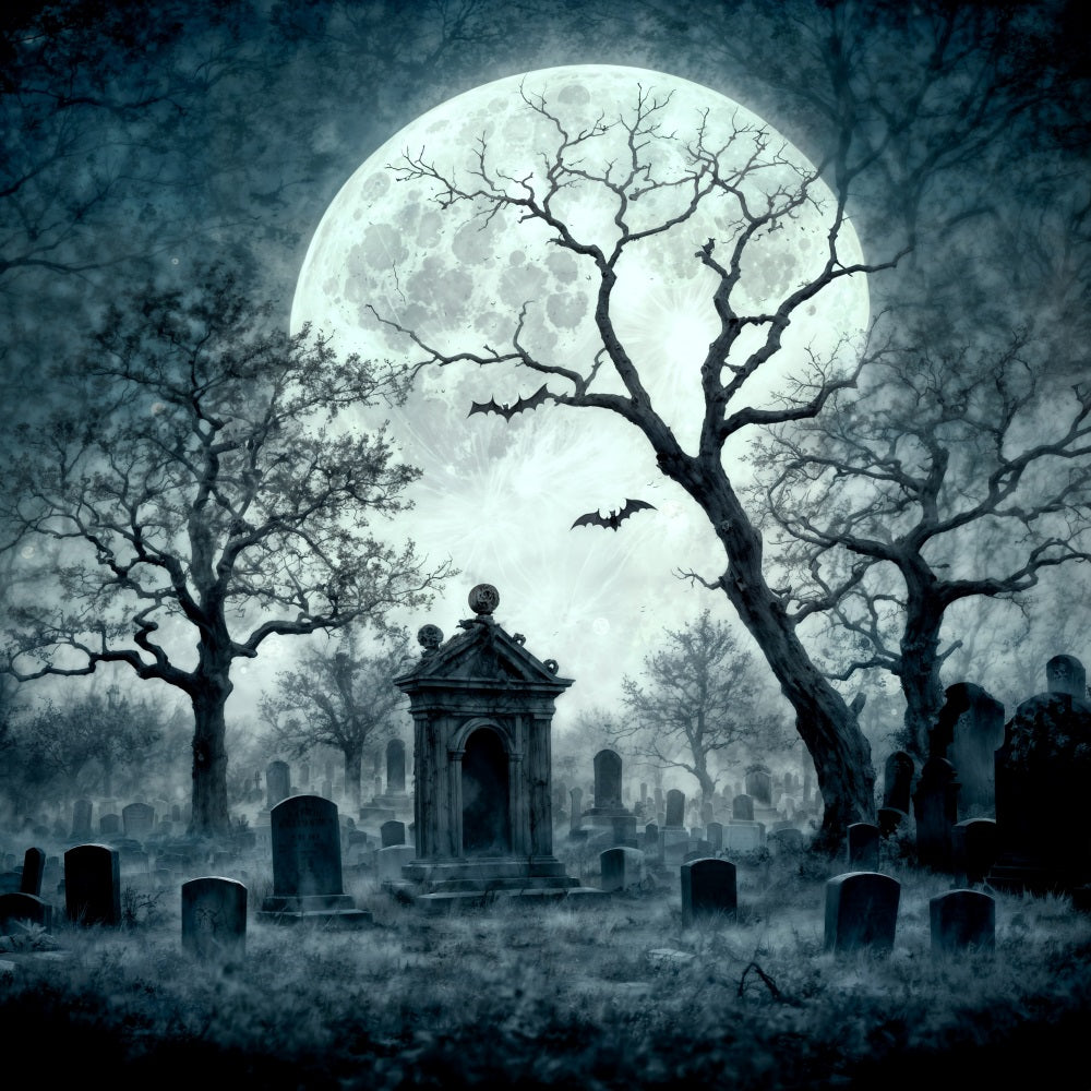Halloween Grafkelder Maan Nacht Achtergrond voor Fotografie