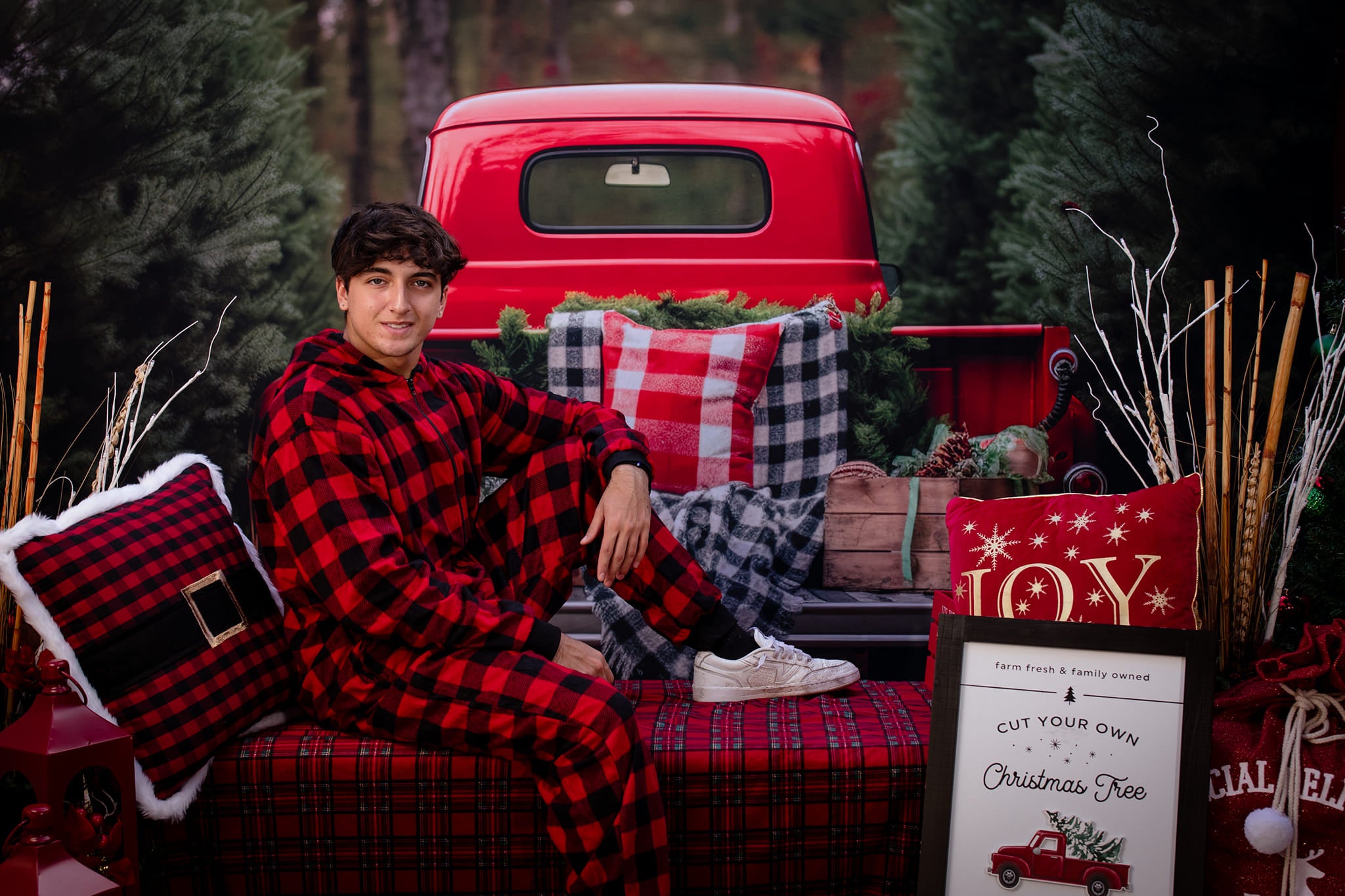 Kate Christmas Red Truck Outside Backdrop for Photography