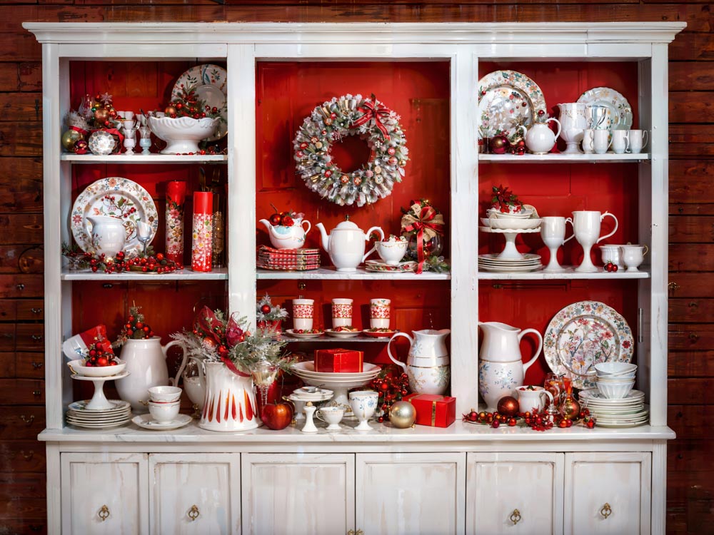 Natale Rosso Cucina Armadio Bianco Sfondo progettato da Chain Photography (spedizione solo in Canada)