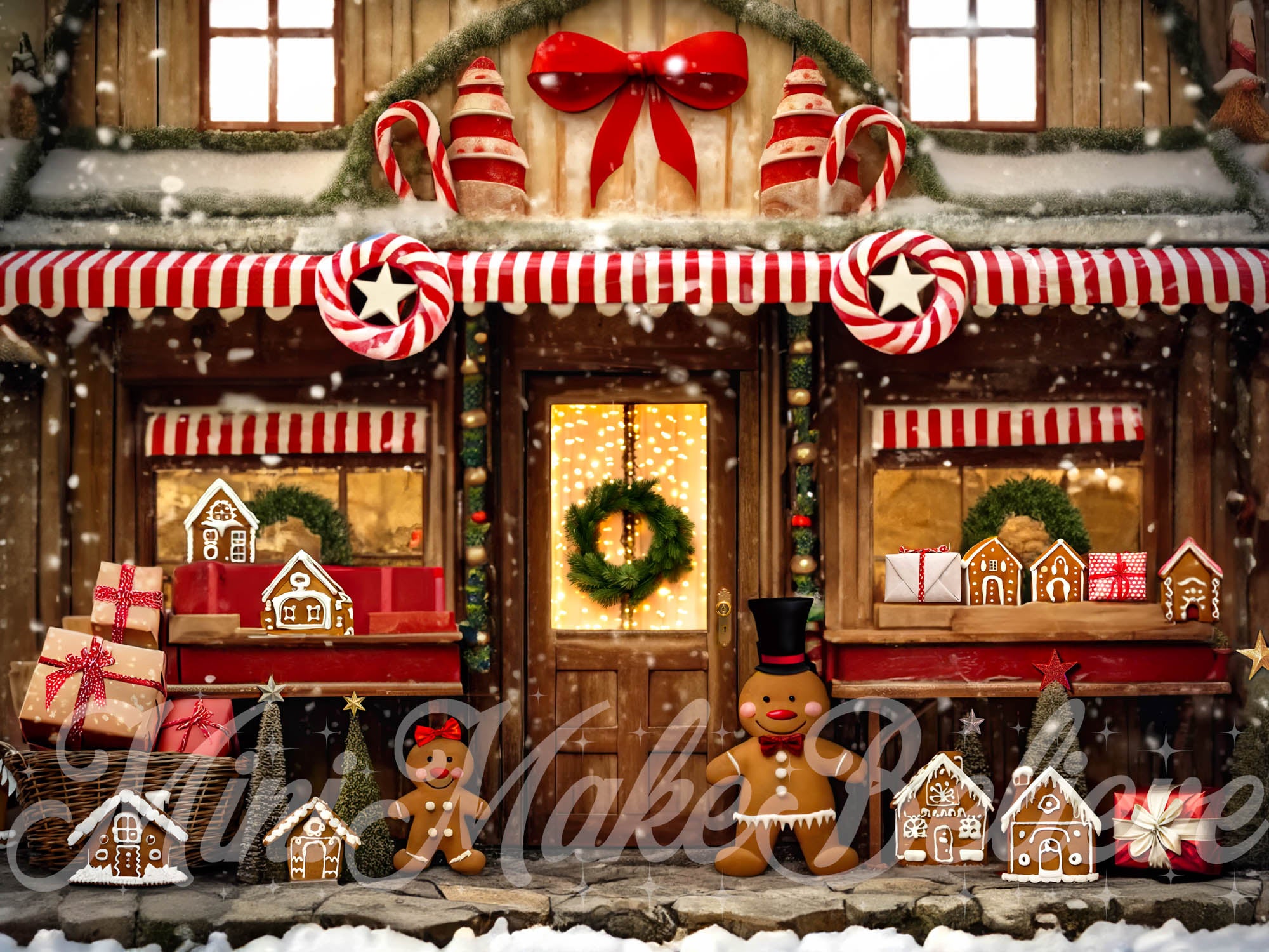 Kerstmis Winter Peperkoek Rustieke Winkel Achtergrond Ontworpen door Mini MakeBelieve