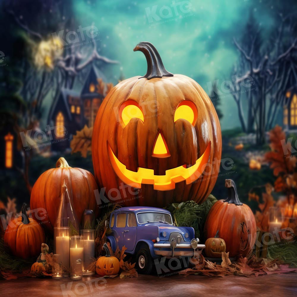 Kate Halloween Pumpkin Car in Night Backdrop Designed by Chain Photography