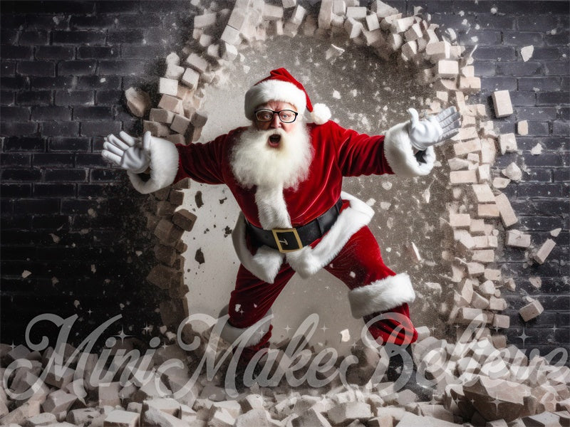 Kerst Kool Santa Busting Wall Foto Achtergrond Ontworpen door Mini MakeBelieve