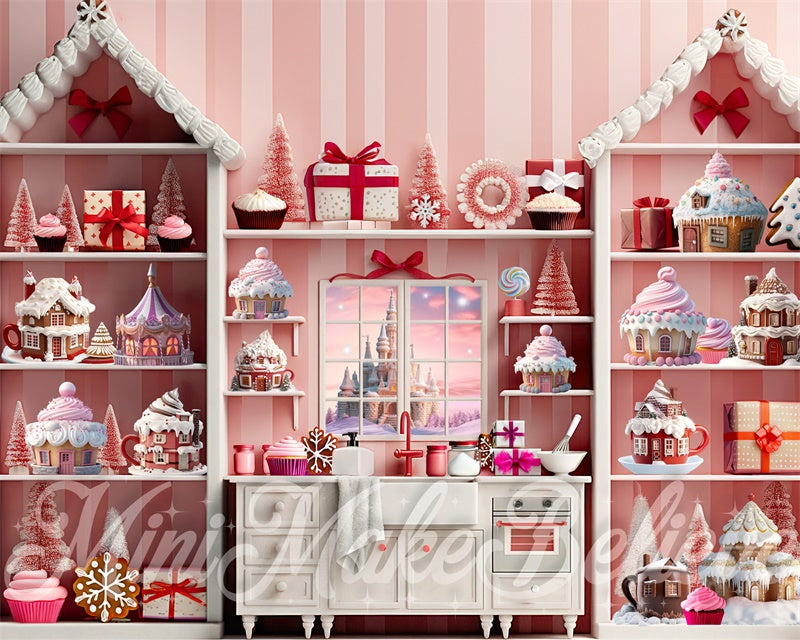 Kerst roze cupcake chocolade keukenachtergrond ontworpen door Mini MakeBelieve.