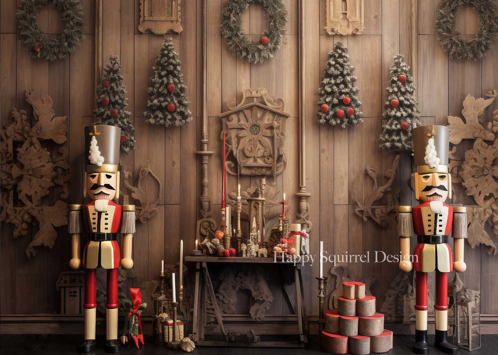 Kate Christmas Wooden Nutcraker Wall Backdrop Designed by Happy Squirrel  Design