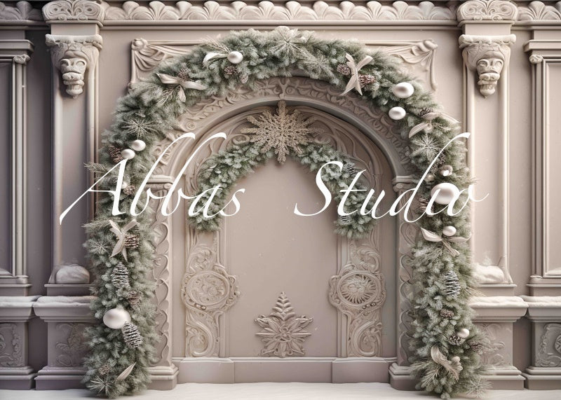 Kate Beautiful Taupe Fancy Wall With Christmas Garland Backdrop Designed by Abbas Studio