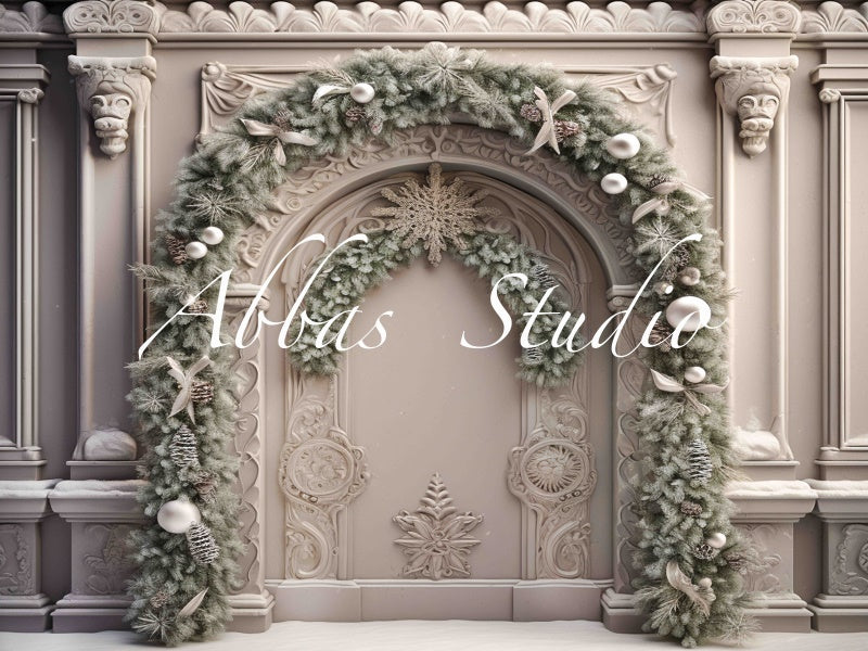 Kate Beautiful Taupe Fancy Wall With Christmas Garland Backdrop Designed by Abbas Studio