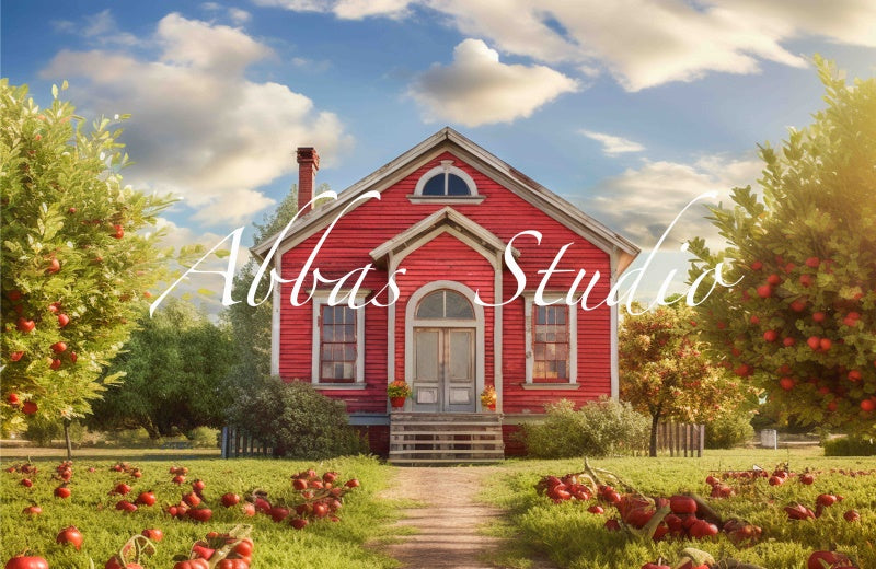 Kate Litter Red Back to School House Blue Sky Backdrop Designed by Abbas Studio