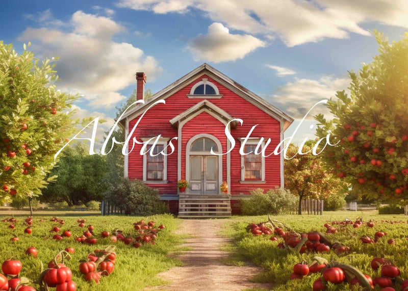 Kate Litter Red Back to School House Blue Sky Backdrop Designed by Abbas Studio