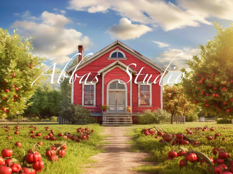 Kate Litter Red Back to School House Blue Sky Backdrop Designed by Abbas Studio