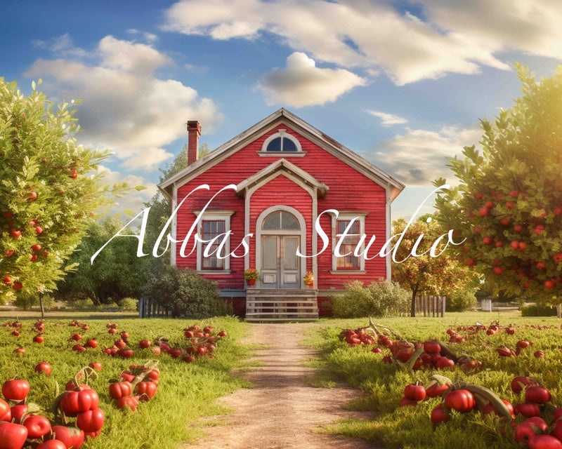 Kate Litter Red Back to School House Blue Sky Backdrop Designed by Abbas Studio