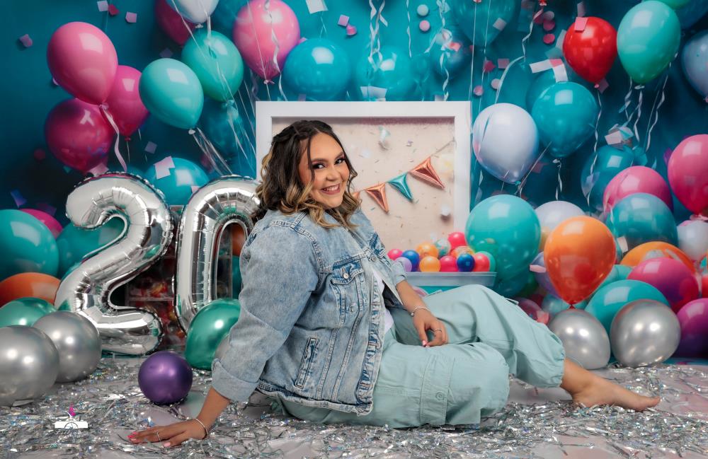 Sfondo di palloncini blu per festa di compleanno per fotografia