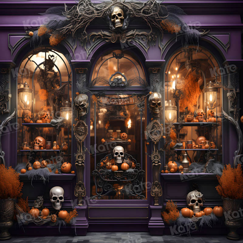 Halloween Purple Store Skeleton Hand Backdrop per la fotografia