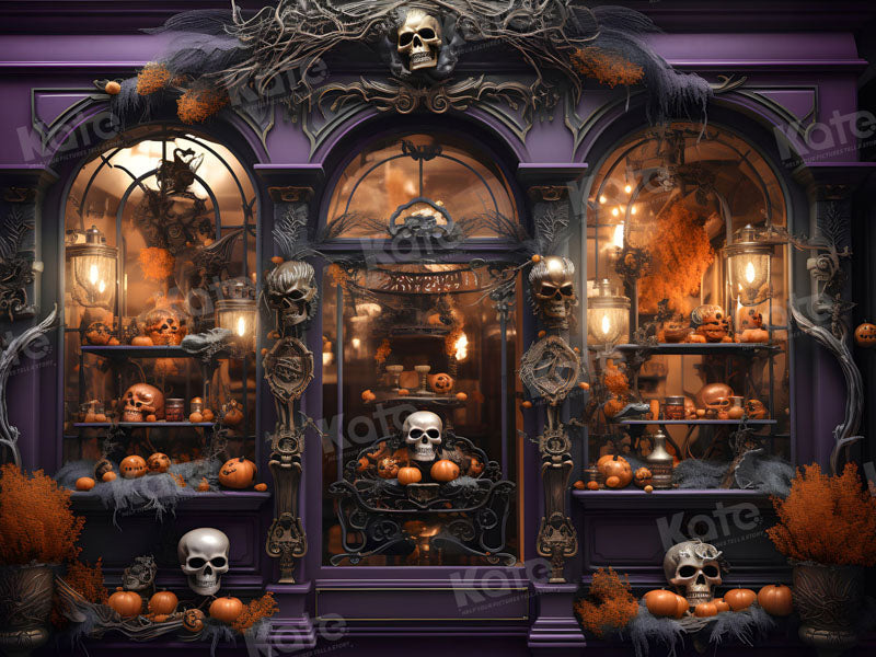 Halloween Purple Store Skeleton Hand Backdrop per la fotografia