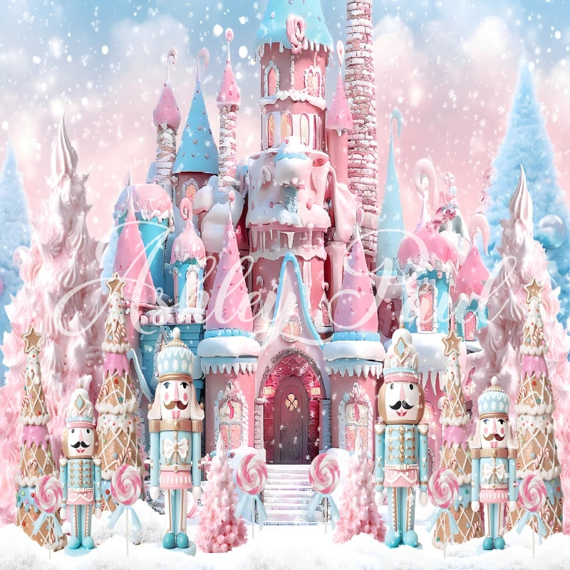 Kate Winter Christmas Pink Nutcracker Castle Backdrop Designed by Ashl