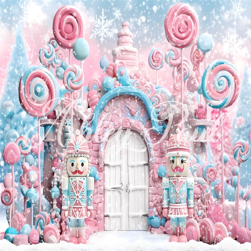 Inverno Natale Rosa Caramella Porta Bianca Nutcracker Backdrop Progettato da Ashley Paul