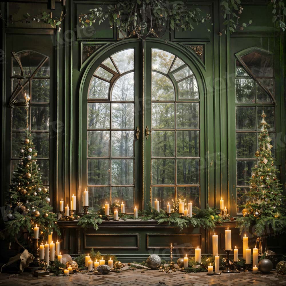 Fondo finestra candela natalizia verde progettato da Emetselch