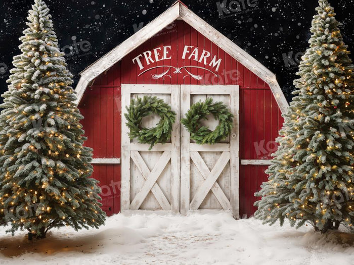 Kate Winter Christmas Tree Farm Red Barn Backdrop Designed By Chain Ph