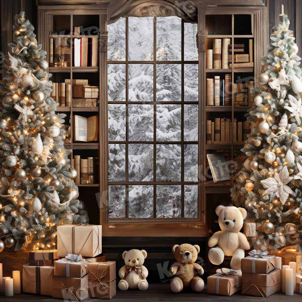 Kate Christmas Window Tree Teddy Bear Book Backdrop Designed by Emetse