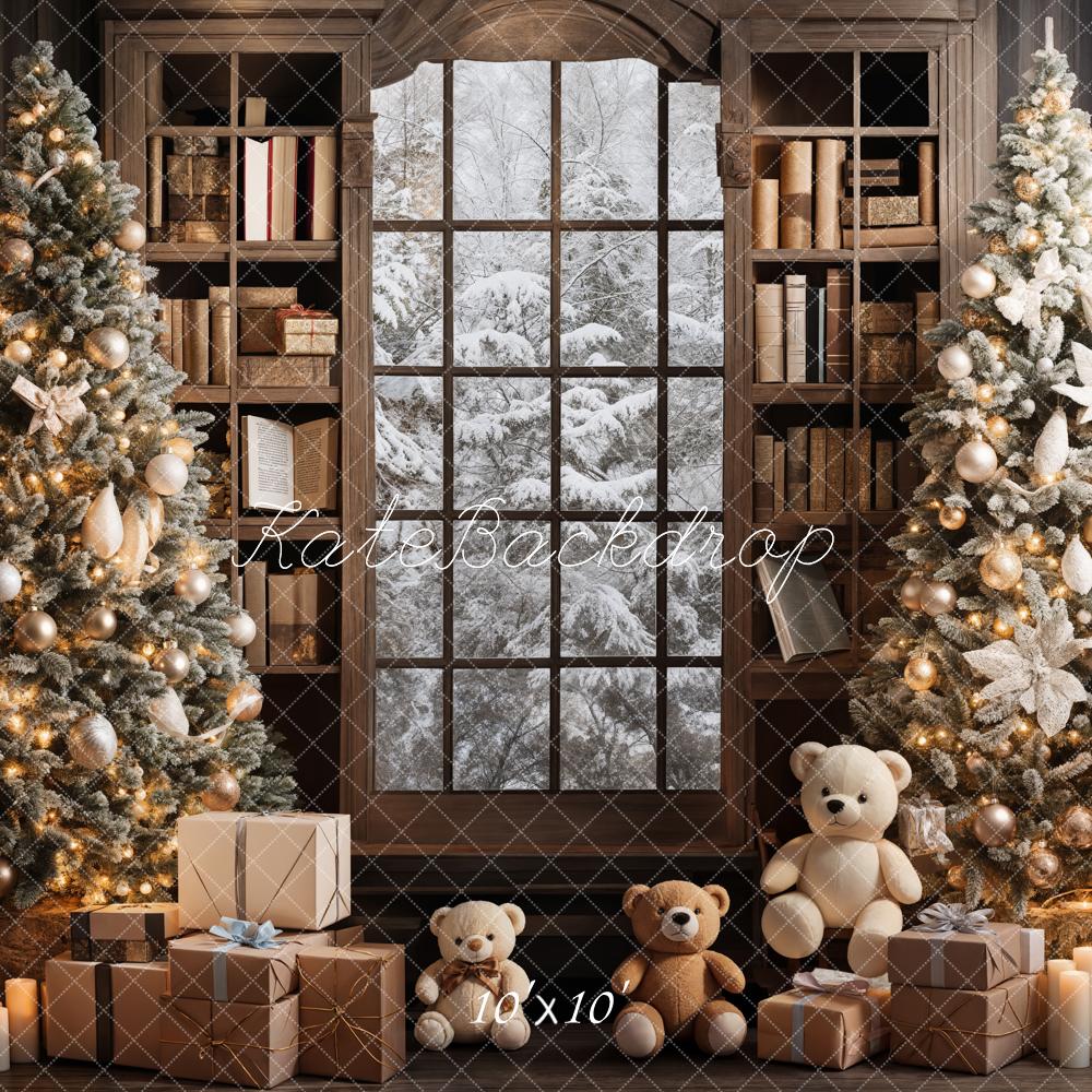 Kate Christmas Window Tree Teddy Bear Book Backdrop Designed by Emetselch