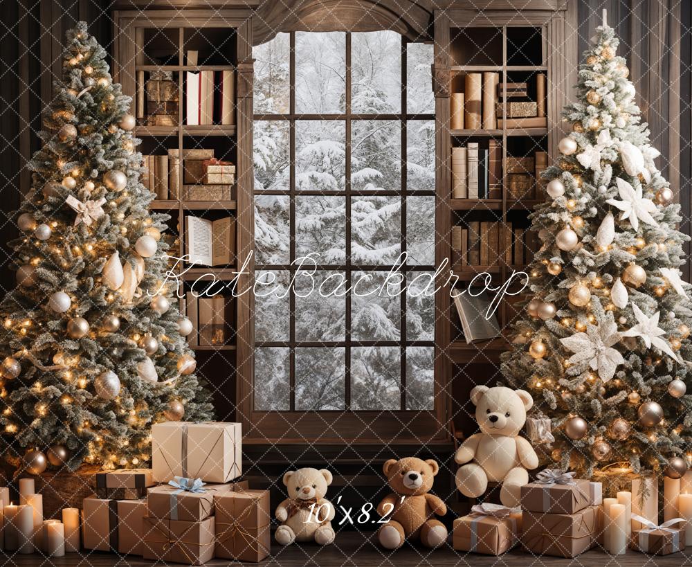 Kate Christmas Window Tree Teddy Bear Book Backdrop Designed by Emetselch