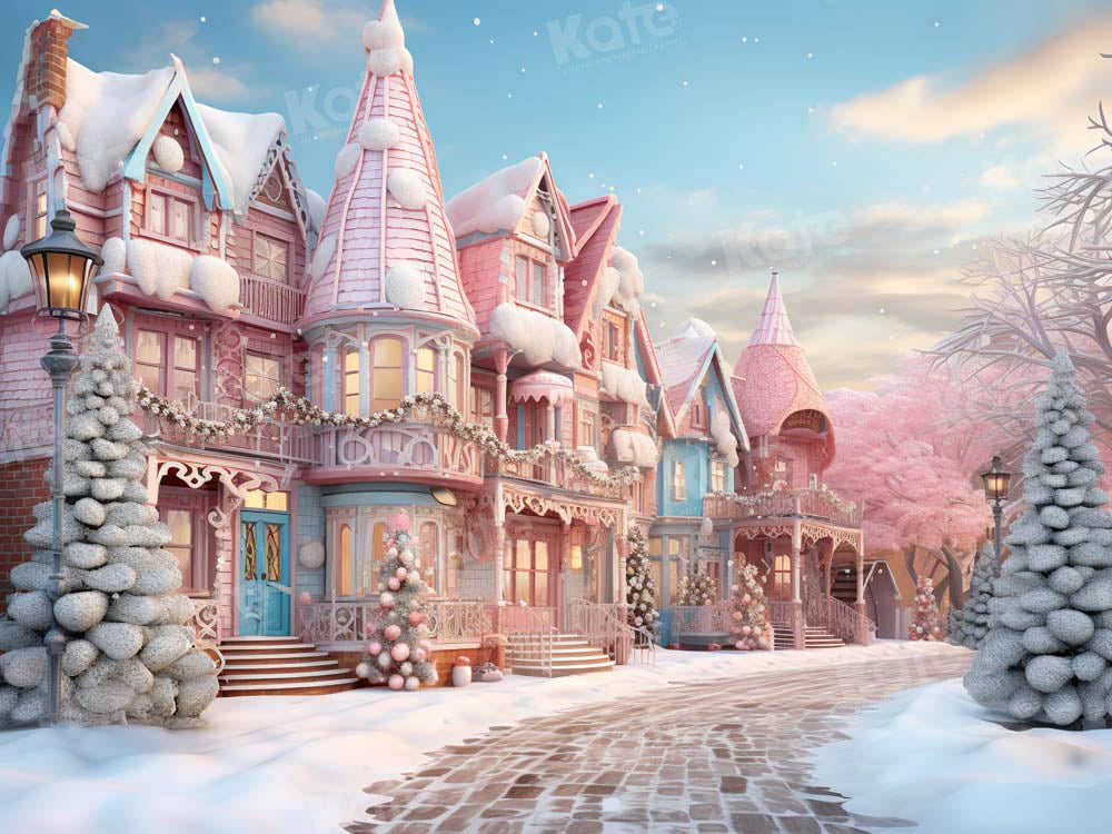 Fondo de Casa de Calle de Navidad Rosa Diseñado por Emetselch