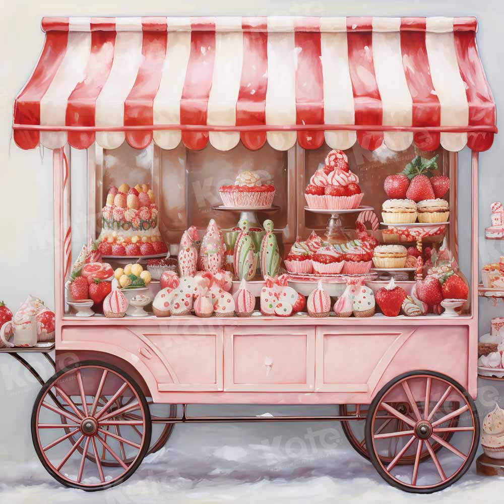 Carrito de postres rojos de invierno con fondo de nieve diseñado por Emetselch