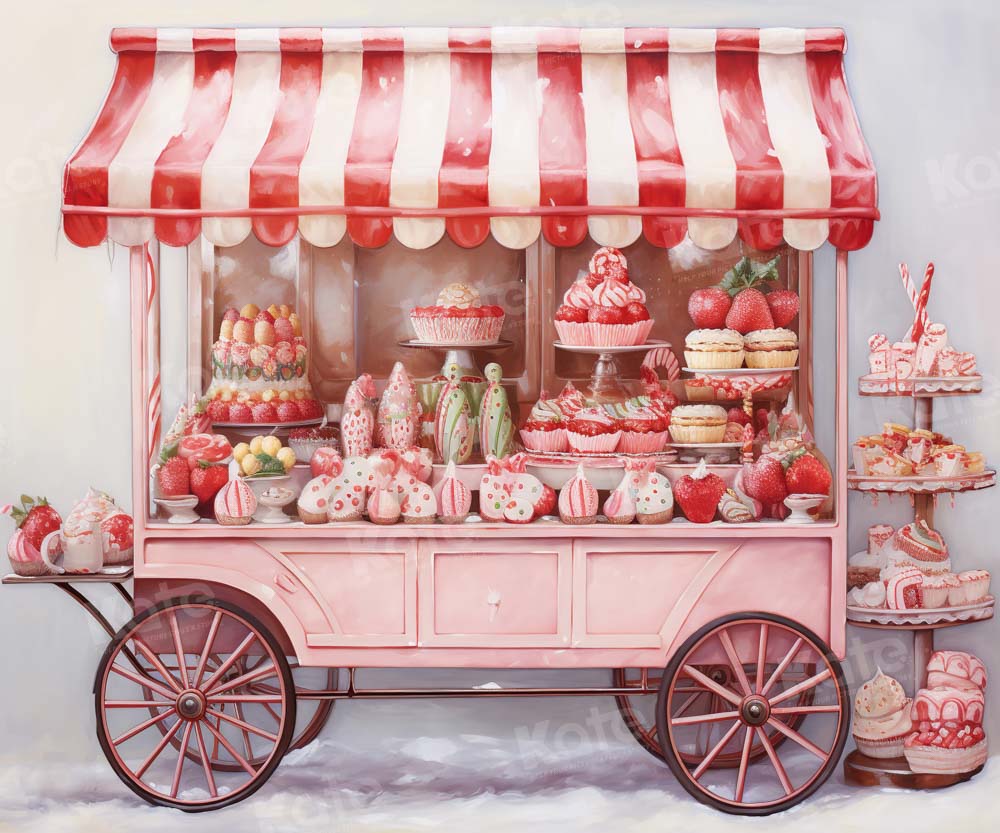 Carrito de postres rojos de invierno con fondo de nieve diseñado por Emetselch