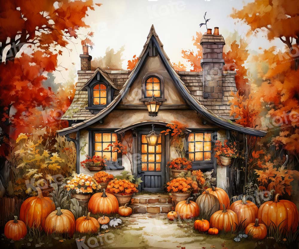 Kate Painted Autumn Pumpkin House Backdrop Designed by Emetselch