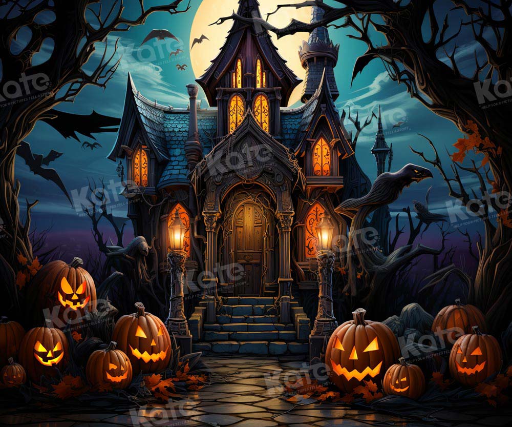 Kate Halloween Spooky Pumpkin House in Night Backdrop Designed by Emetselch