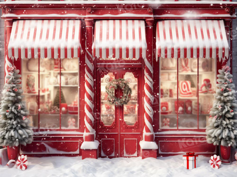 Tienda de dulces rojos de Navidad en un paisaje nevado diseñado por Emetselch