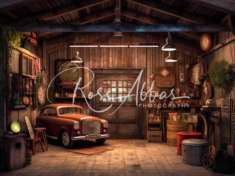 Kate Vintage Car Garage Backdrop Designed By Rose Abbas