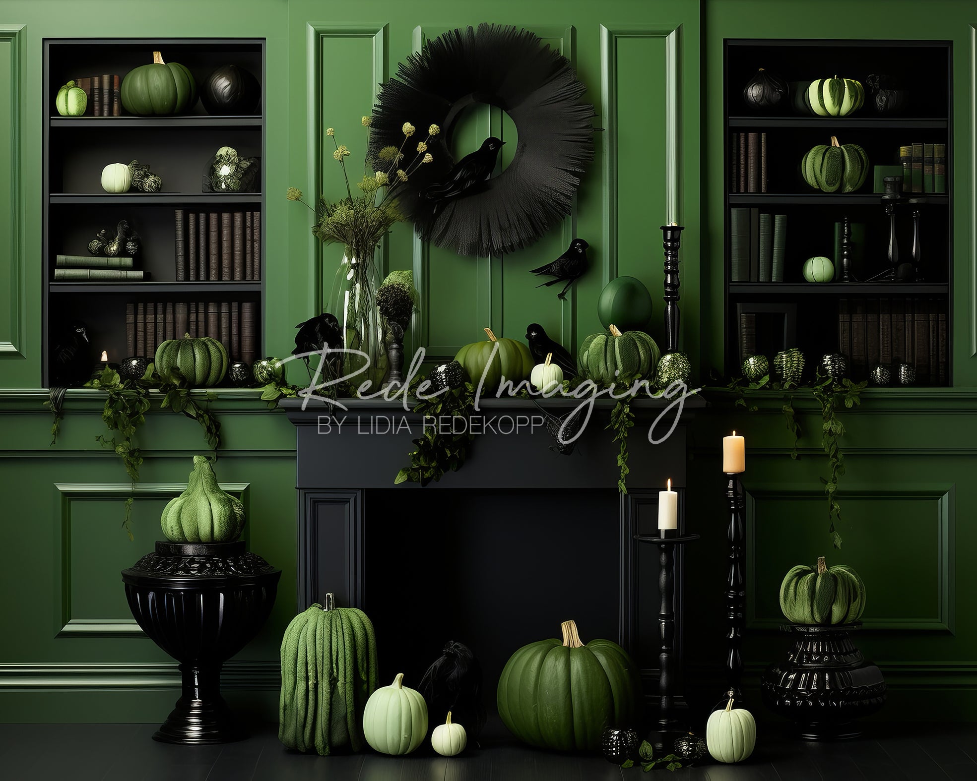 Kate Green Autumn Fireplace Backdrop Designed by Lidia Redekopp