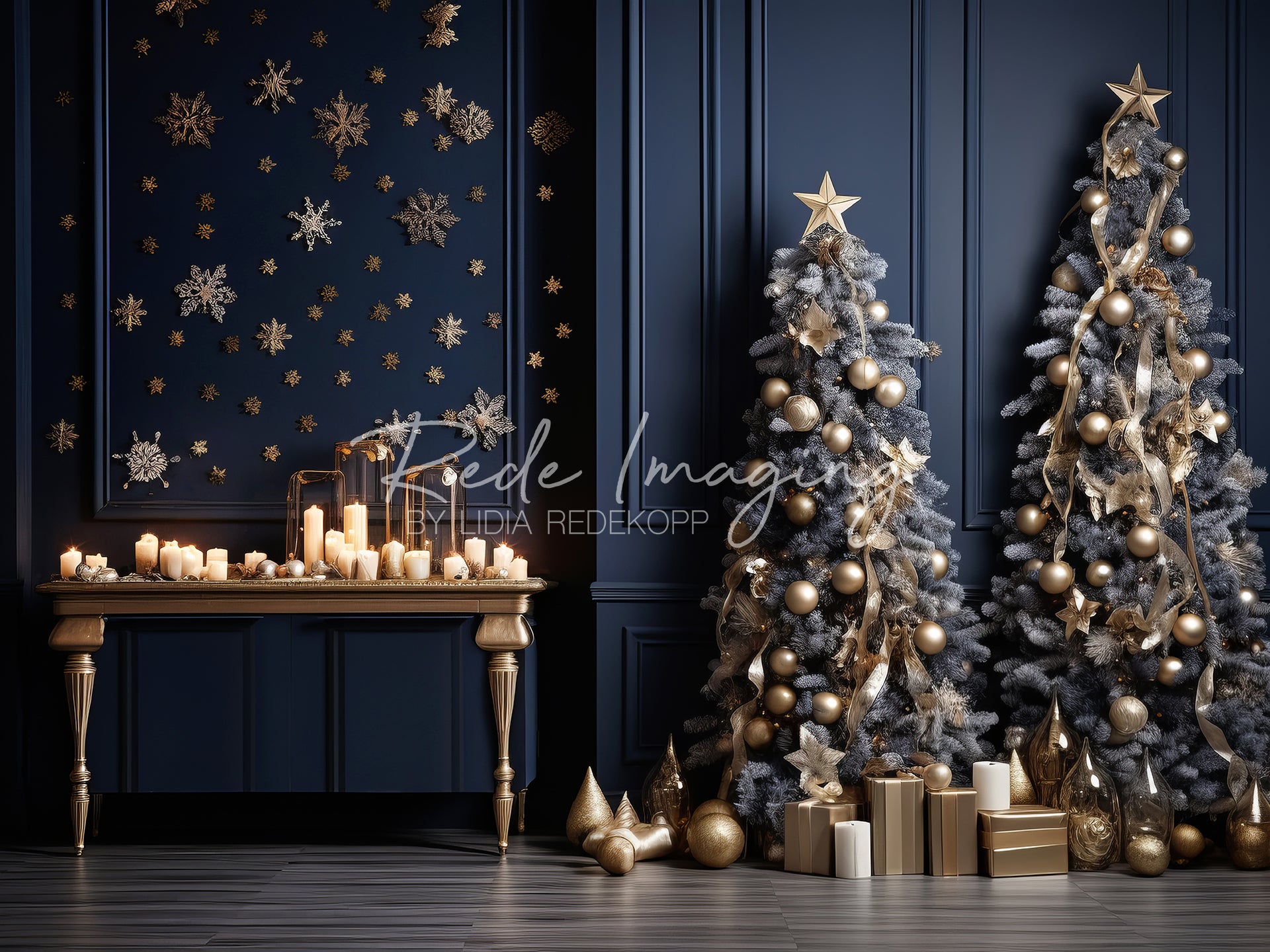 Kate Royal Blue & Gold Christmas Backdrop Designed By Lidia Redekopp