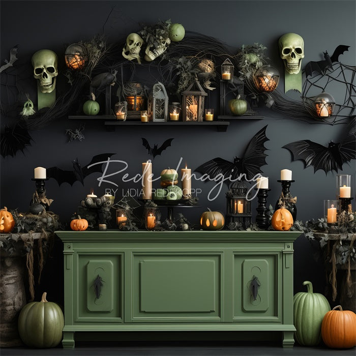 Kate Spooky Green Kitchen Halloween Backdrop Designed by Lidia Redekop