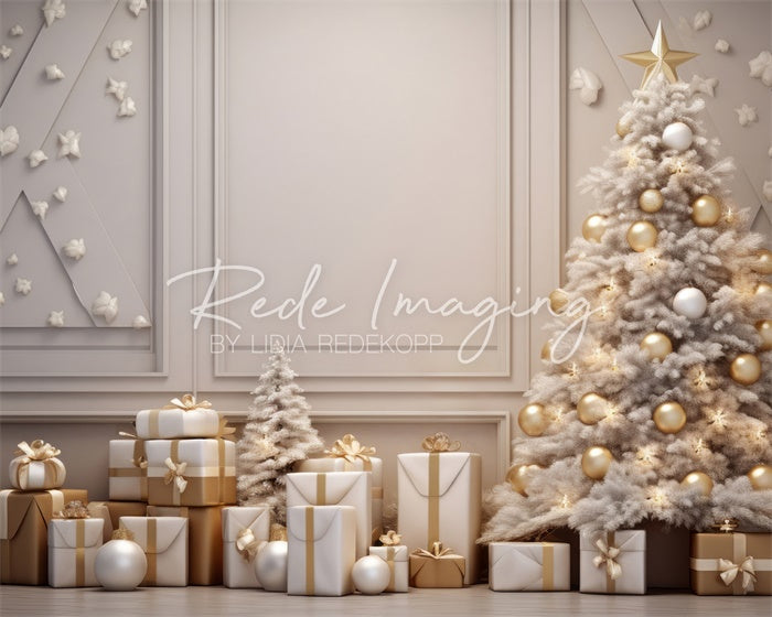 Kerstachtergrond in wit en goud-ontwerp door Lidia Redekopp