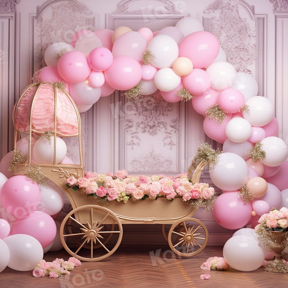 Sfondo del carrello delle immagini floreali con palloncini rosa di primavera disegnato da Emetselch