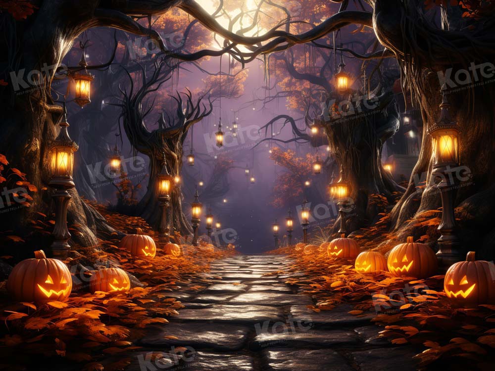 Halloween Pompoenbos Lichtachtergrond Ontworpen door Emetselch