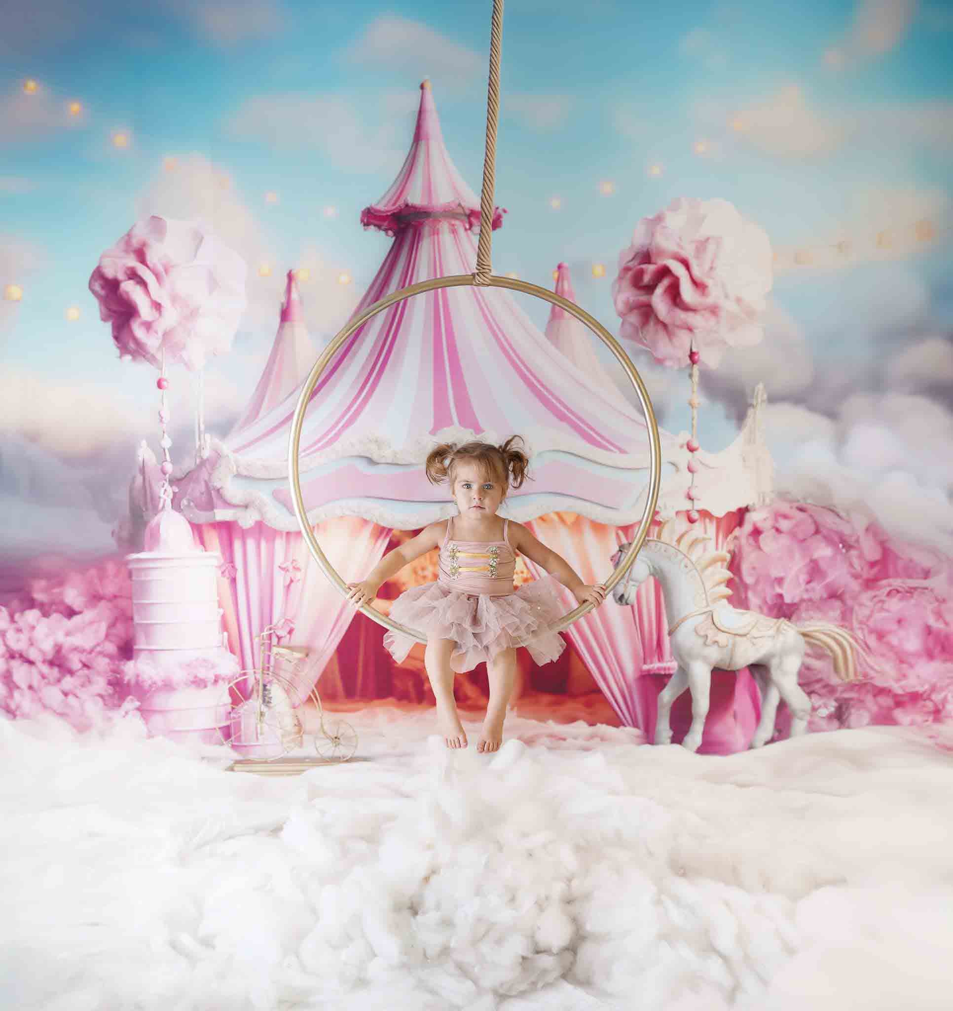 Fantasy Roze Eenhoorn Circus Achtergrond voor Fotografie