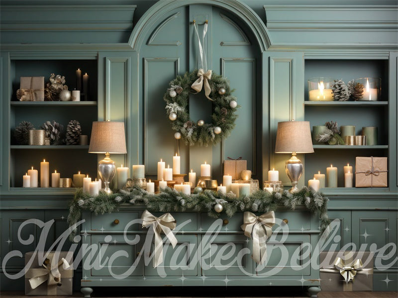 Groene interieur met kaarsen kerst achtergrond ontworpen door Mini MakeBelieve