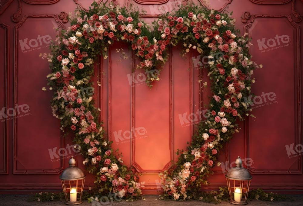 Kate Valentine's Day Floral Love Arch Red Wall Wedding Backdrop Design