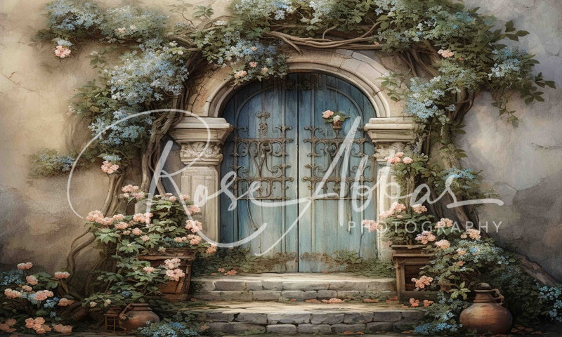 Kate Beautiful Spring Old Door with Flowers Backdrop Designed By Rose Abbas