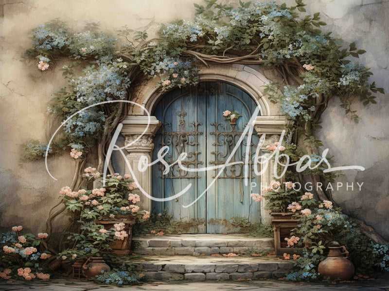 Kate Beautiful Spring Old Door with Flowers Backdrop Designed By Rose Abbas