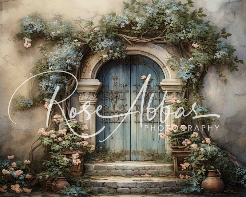 Kate Beautiful Spring Old Door with Flowers Backdrop Designed By Rose Abbas