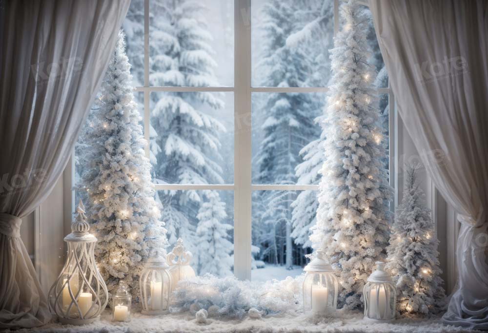 Albero di Natale Invernale con Luce per Finestra, Sfondo in Pile Designato da Emetselch