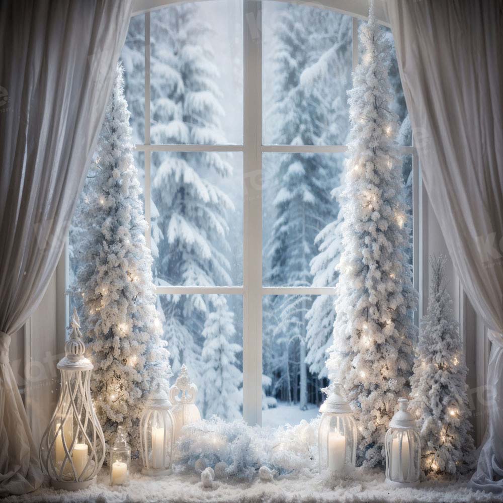 Winter Kerstboom Raamverlichting Achtergrond Ontworpen door Emetselch